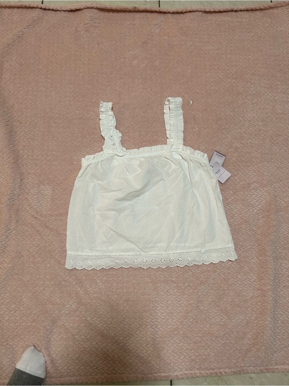 NWT Auden White 100% Cotton Eyelet Ruffle Pajama Cami Top - S